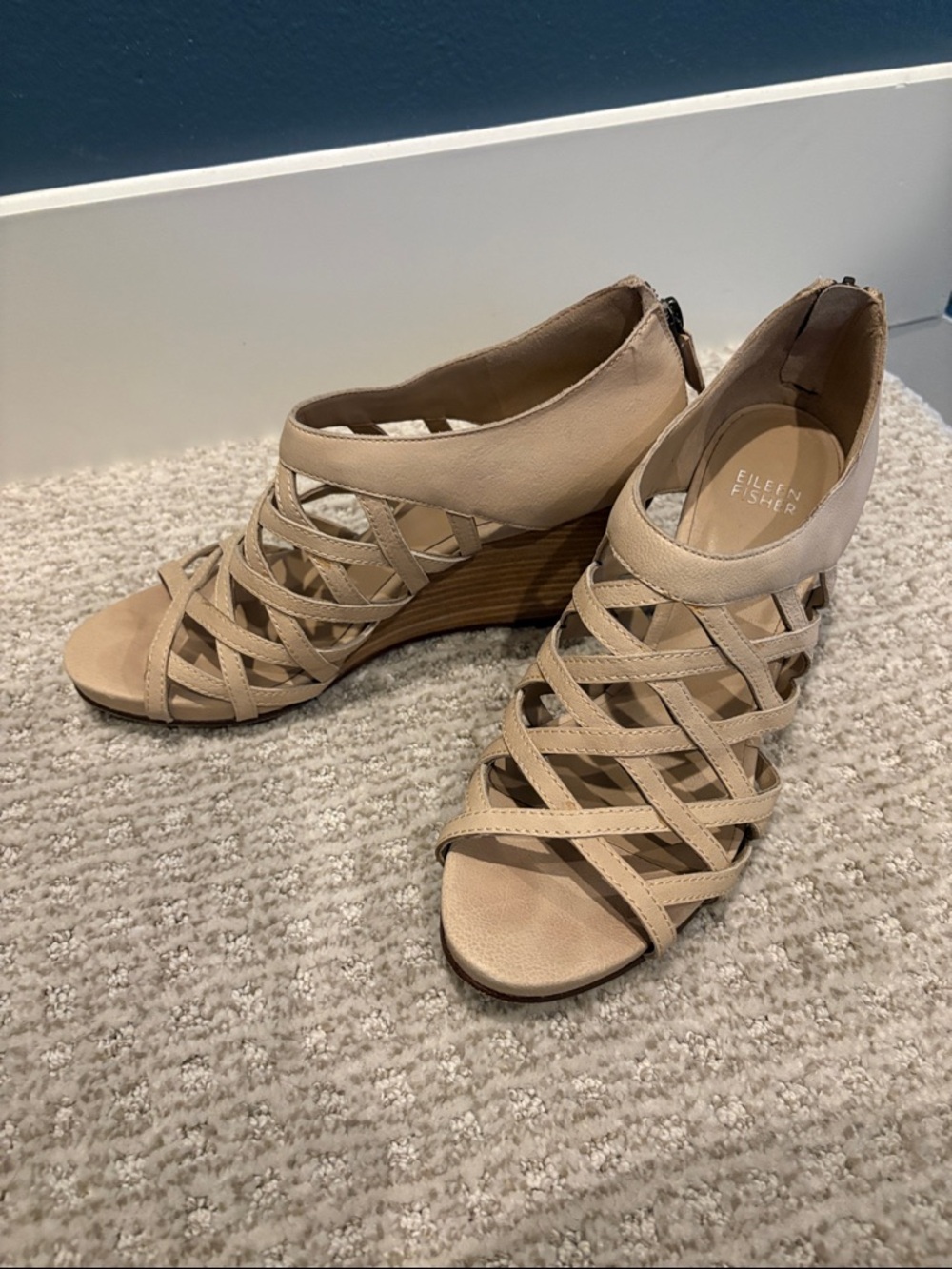 Eileen Fisher Taupe Strappy Wedge Sandals